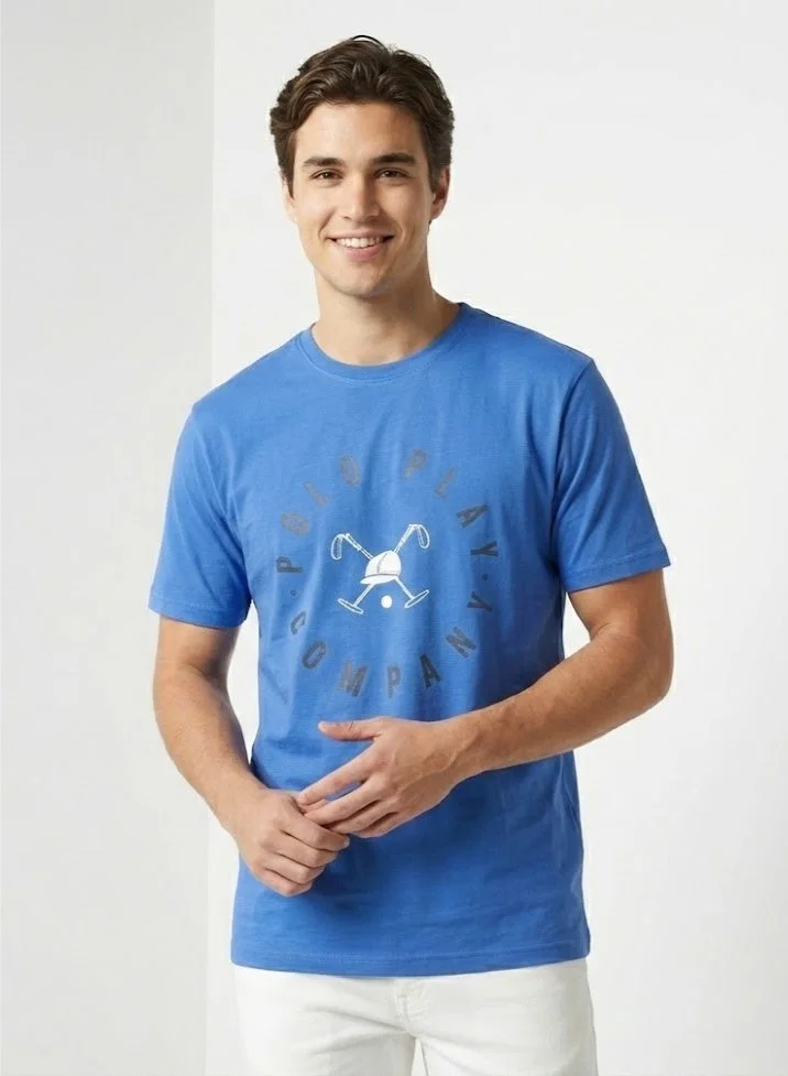 لعب البولو تيشيرت رجالي مطبوع - أزرق